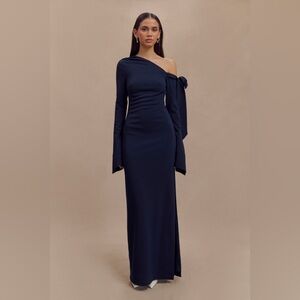 Meshki Blue One-Shoulder Bell Sleeve Gown